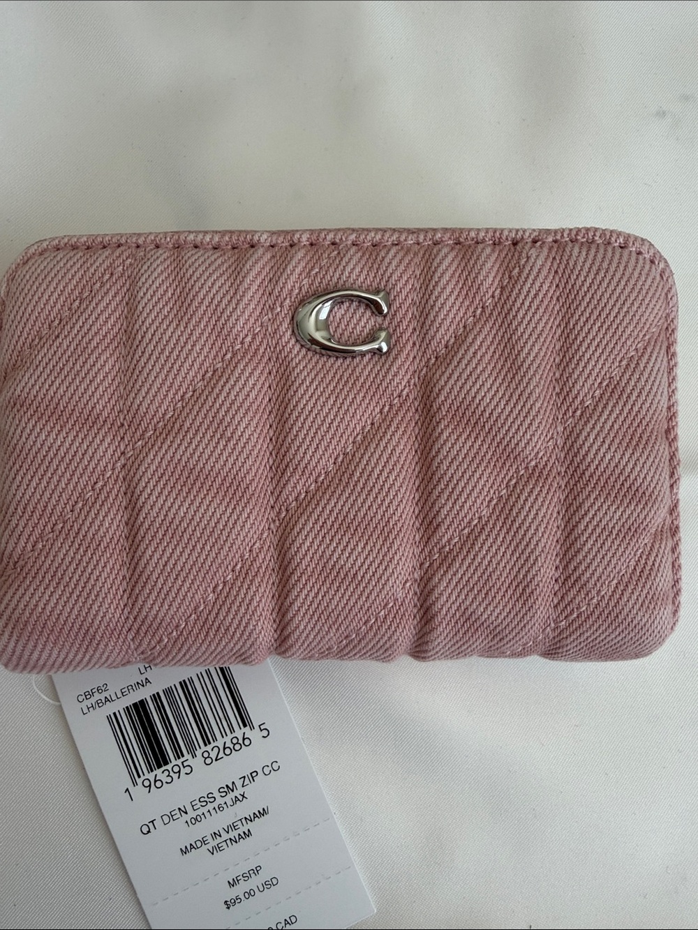 Coach Ballerina Pink Quilted Small Essential  Denim Card Case Wallet NWT
